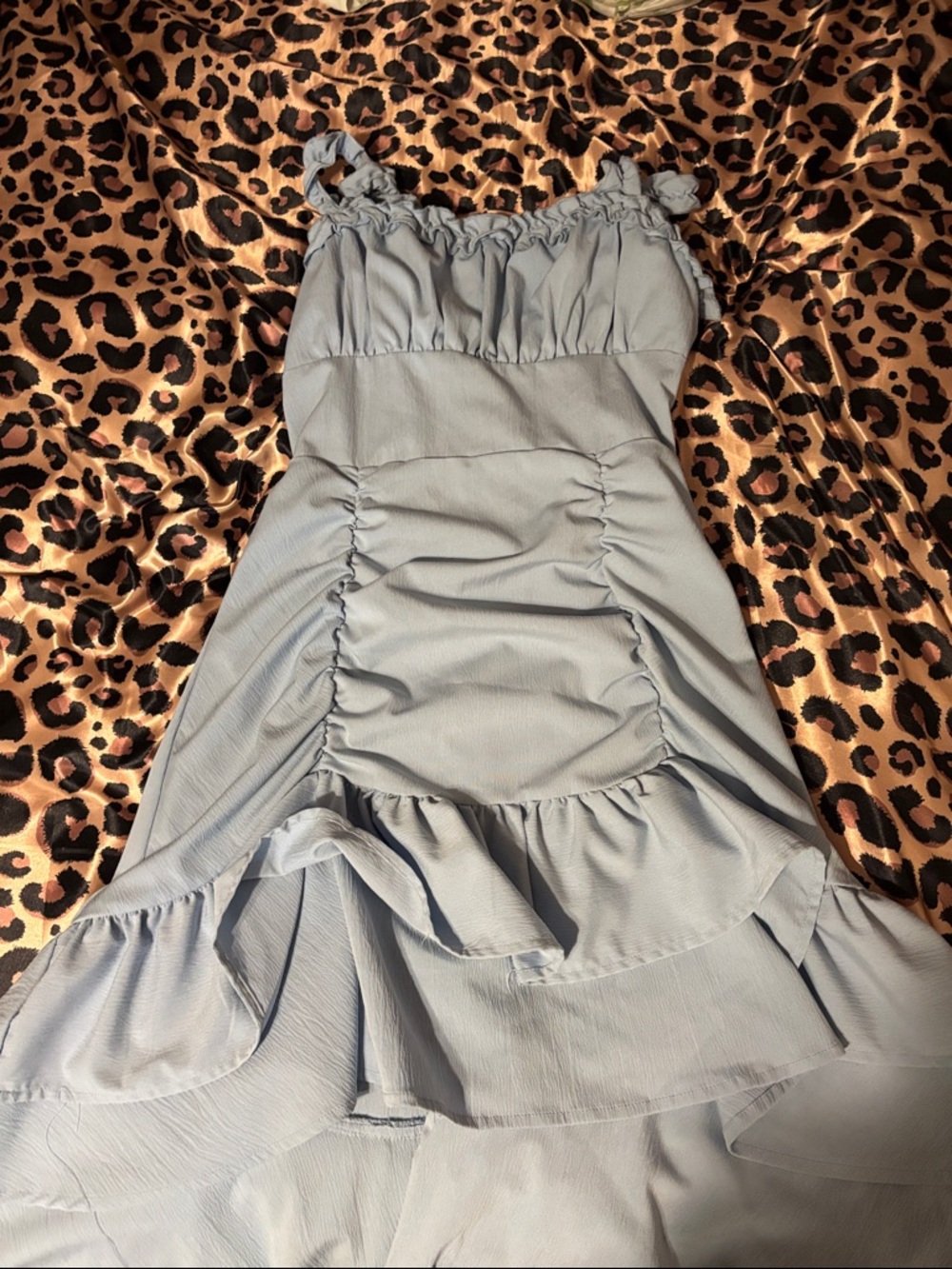 Light Blue Ruffled Midi Dress - Women